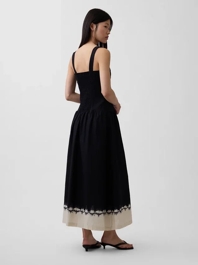 Linen-Blend Drop-Waist Corset Maxi Dress