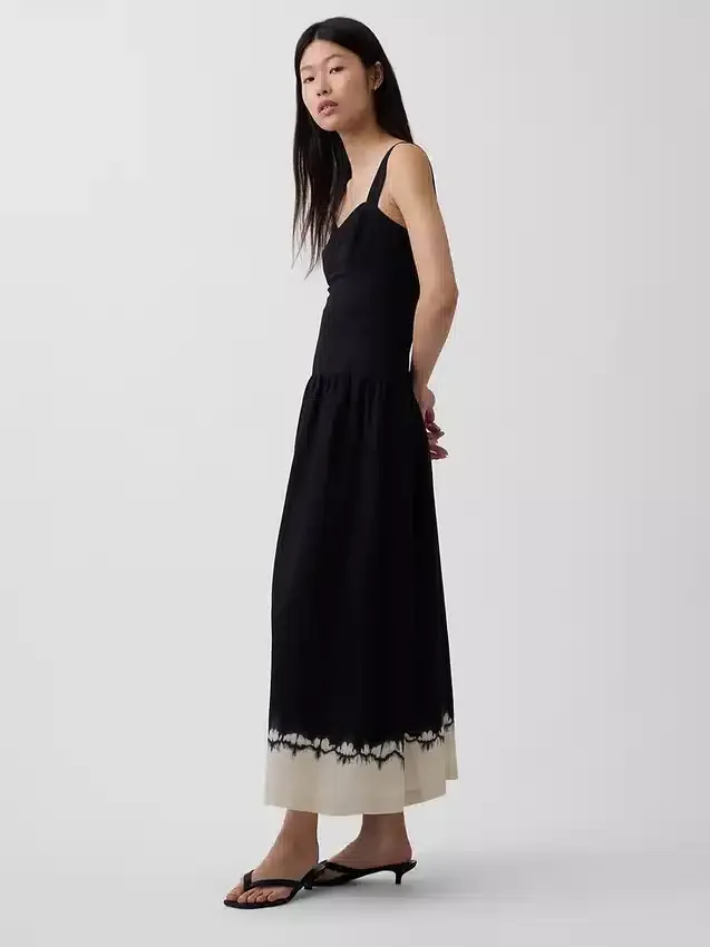 Linen-Blend Drop-Waist Corset Maxi Dress
