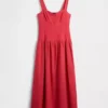 Linen-Blend Drop-Waist Corset Maxi Dress