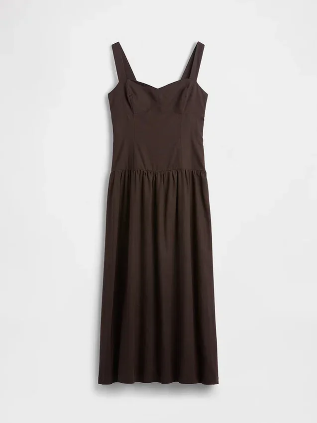Linen-Blend Drop-Waist Corset Maxi Dress