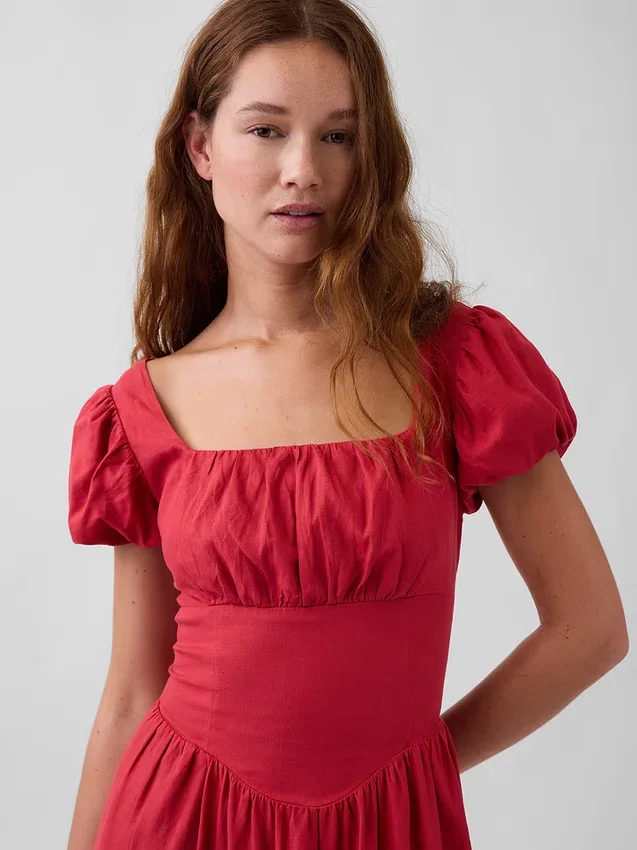Linen-Blend Drop-Waist Maxi Dress