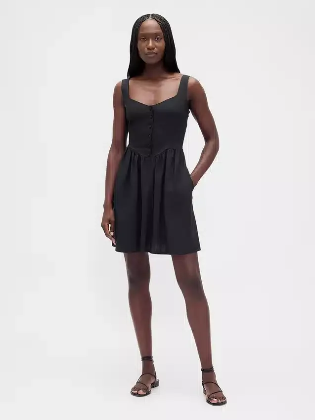 Linen-Blend Drop-Waist Mini Dress