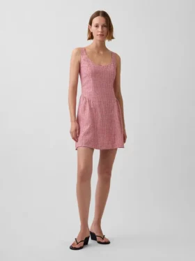 Linen-Blend Drop-Waist Mini Dress