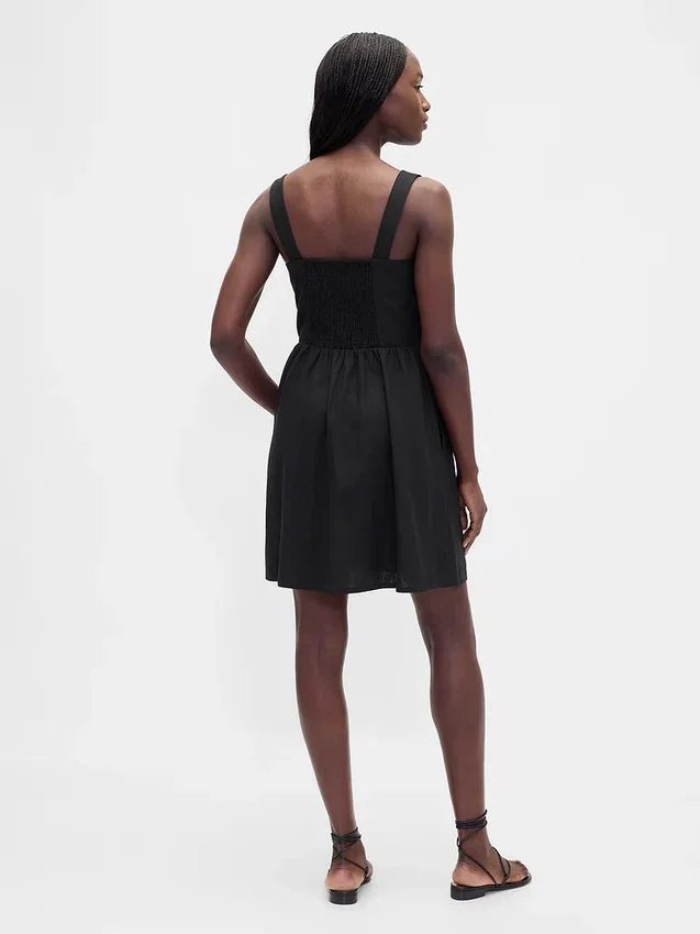 Linen-Blend Drop-Waist Mini Dress