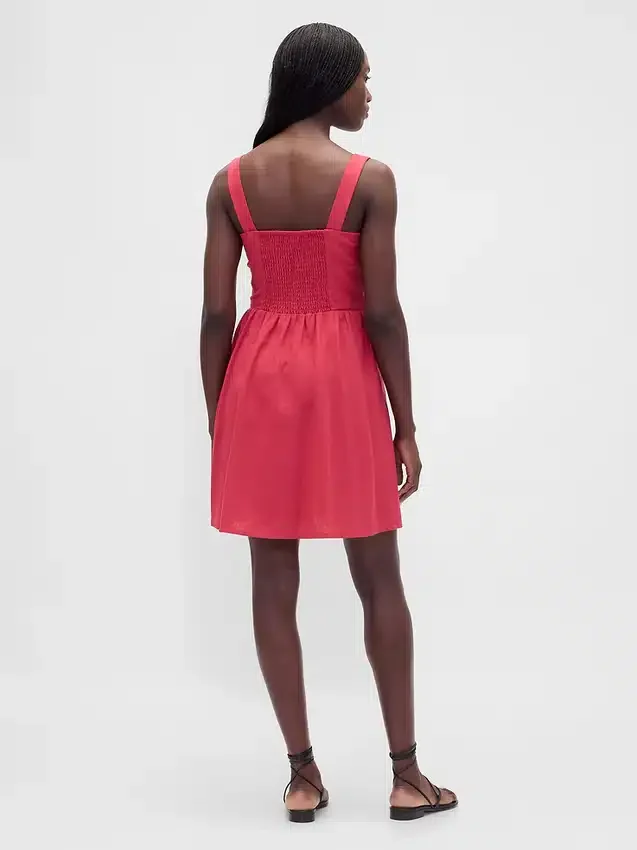 Linen-Blend Drop-Waist Mini Dress