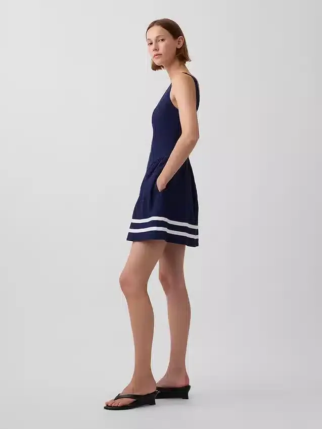 Linen-Blend Drop-Waist Mini Dress