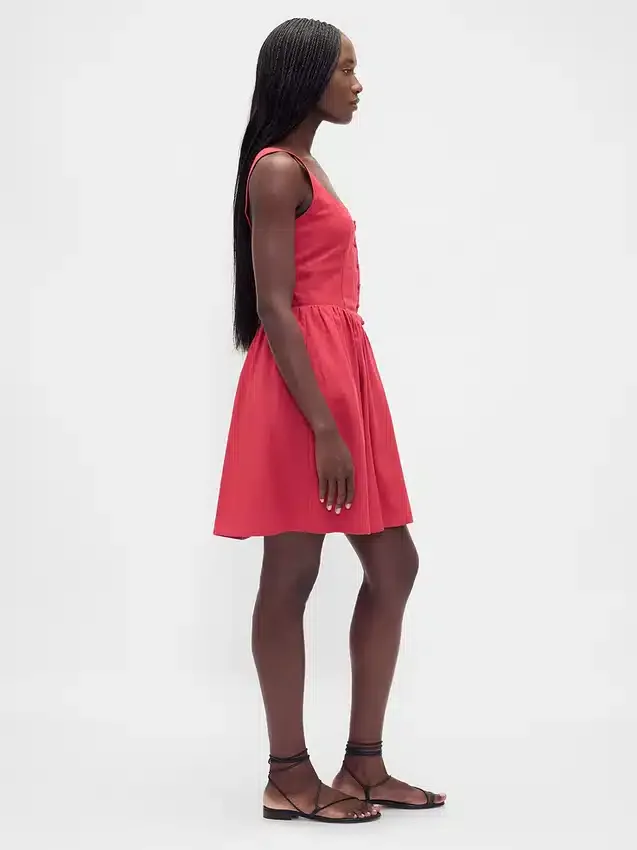 Linen-Blend Drop-Waist Mini Dress