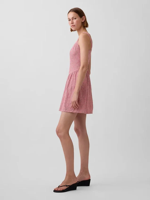 Linen-Blend Drop-Waist Mini Dress