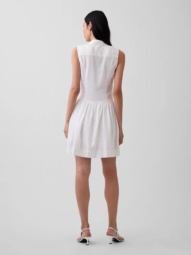 Linen-Blend Drop-Waist Mini Shirtdress