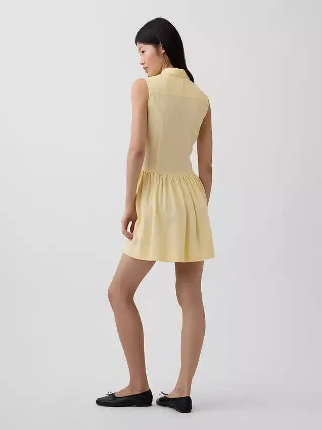 Linen-Blend Drop-Waist Mini Shirtdress