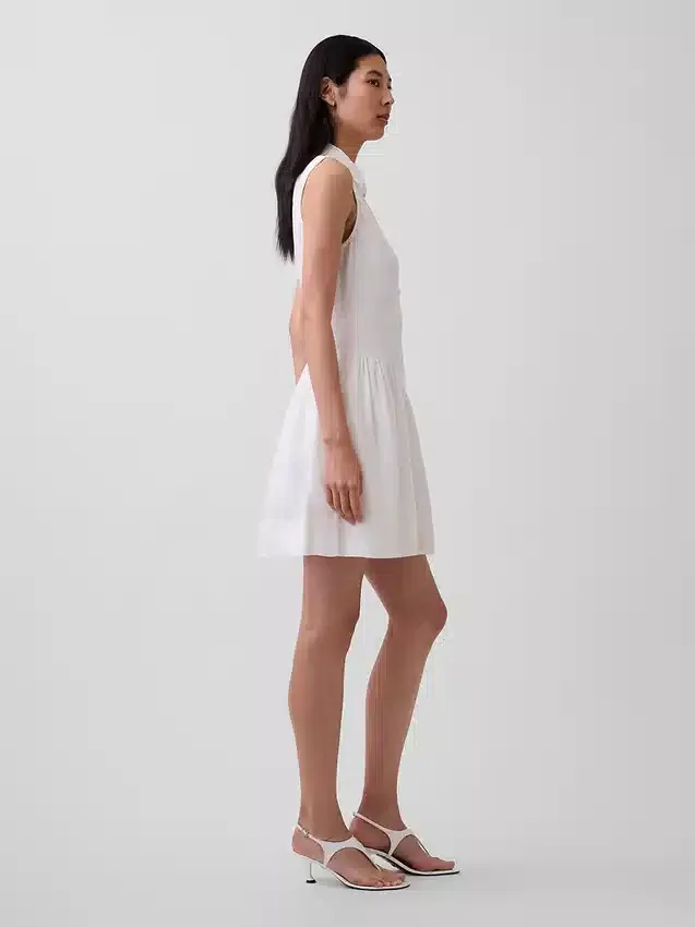 Linen-Blend Drop-Waist Mini Shirtdress