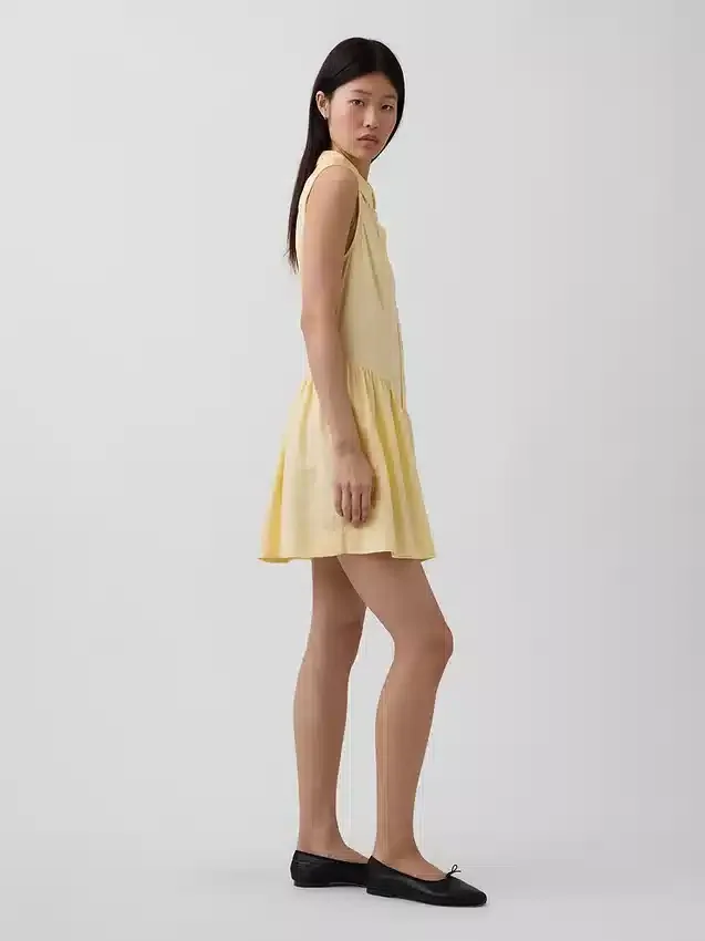 Linen-Blend Drop-Waist Mini Shirtdress