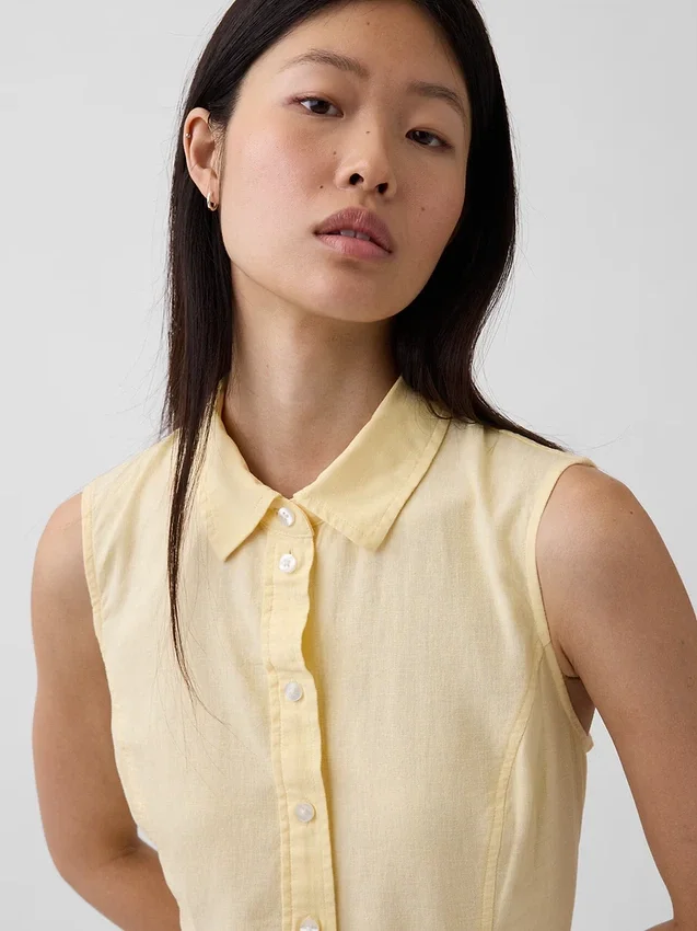 Linen-Blend Drop-Waist Mini Shirtdress
