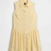 Linen-Blend Drop-Waist Mini Shirtdress