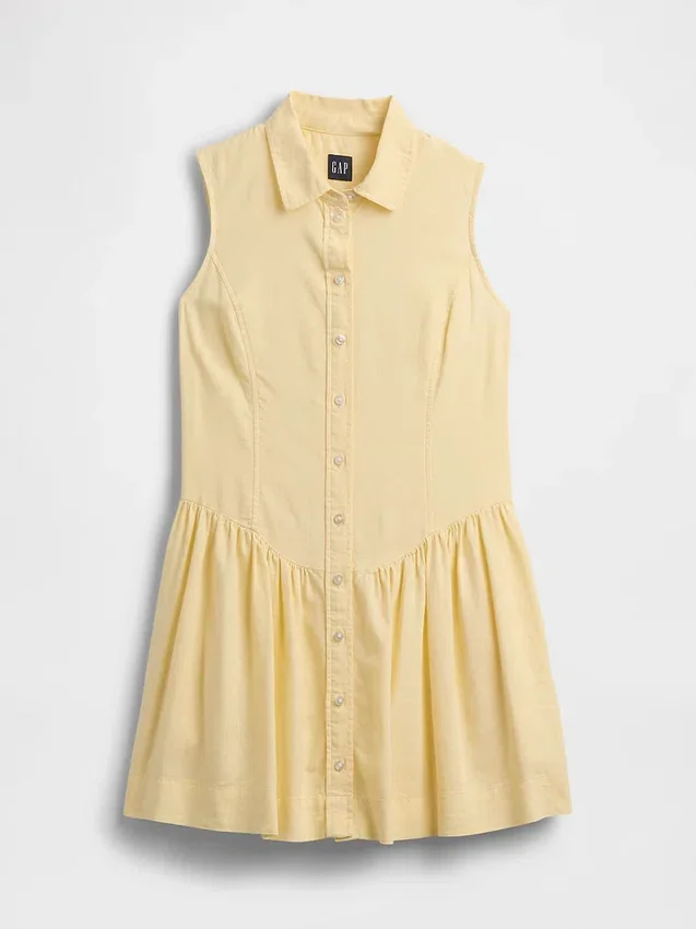 Linen-Blend Drop-Waist Mini Shirtdress