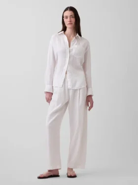 Linen-Blend Easy Barrel Pants