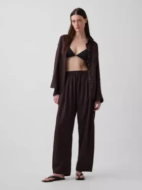 Linen-Blend Easy Barrel Pants