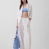 Linen-Blend Easy Barrel Pants