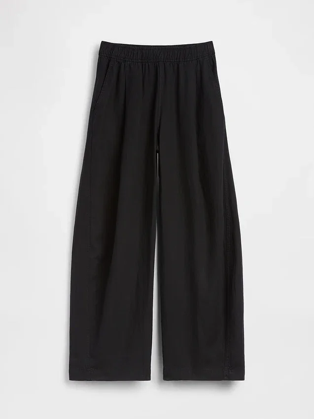Linen-Blend Easy Barrel Pants
