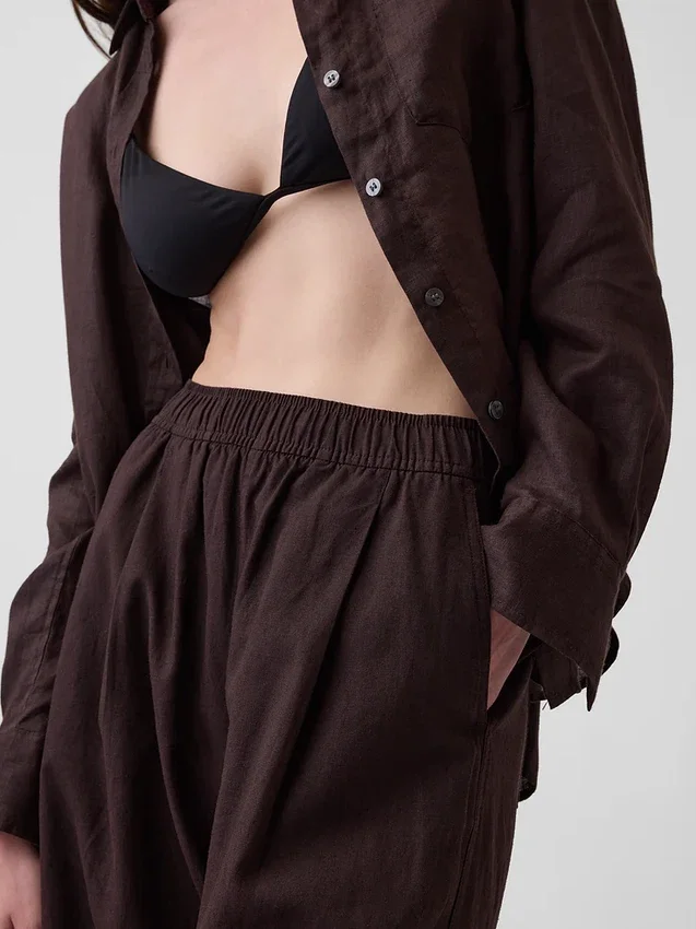 Linen-Blend Easy Barrel Pants