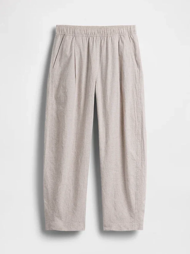 Linen-Blend Easy Barrel Pants