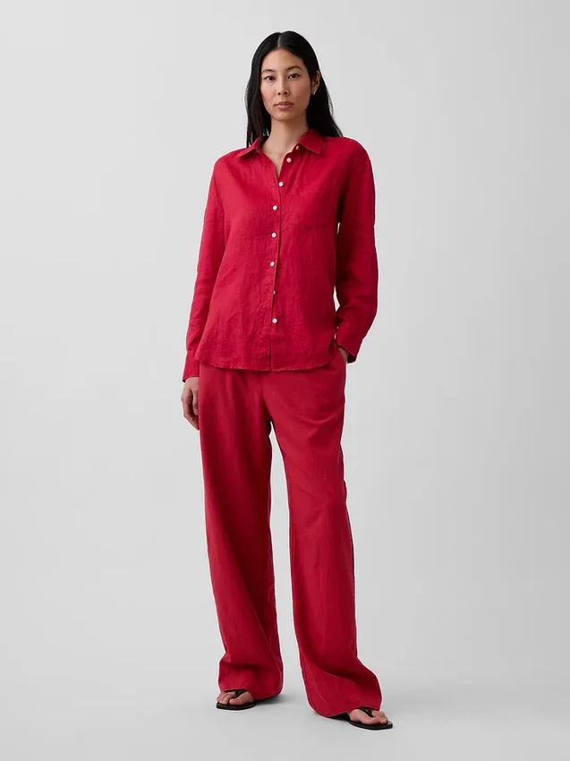 Linen-Blend Easy Wide-Leg Pants