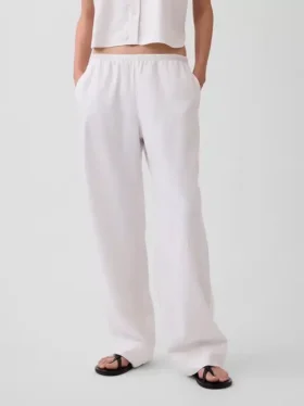 Linen-Blend Easy Wide-Leg Pants