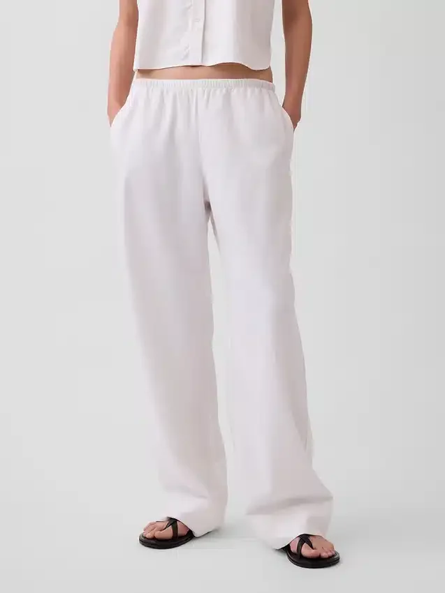 Linen-Blend Easy Wide-Leg Pants