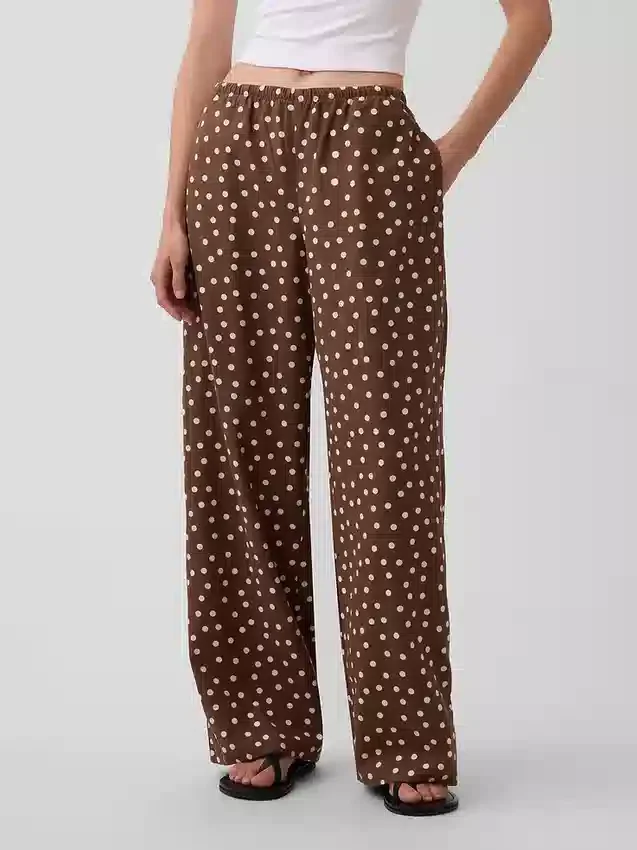 Linen-Blend Easy Wide-Leg Pants