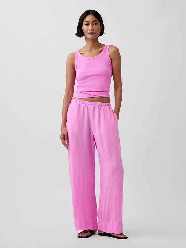 Linen-Blend Easy Wide-Leg Pants