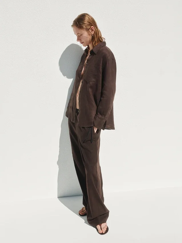 Linen-Blend Easy Wide-Leg Pants