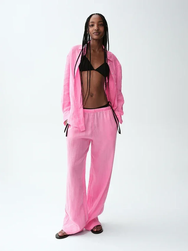 Linen-Blend Easy Wide-Leg Pants
