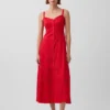 Linen-Blend Embroidered Cami Maxi Dress