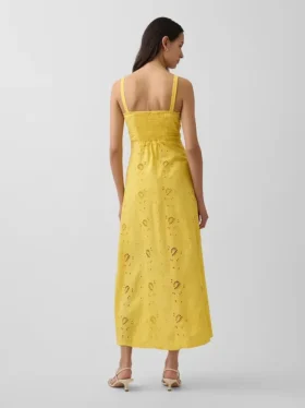 Linen-Blend Embroidered Cami Maxi Dress