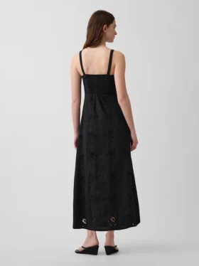 Linen-Blend Embroidered Cami Maxi Dress