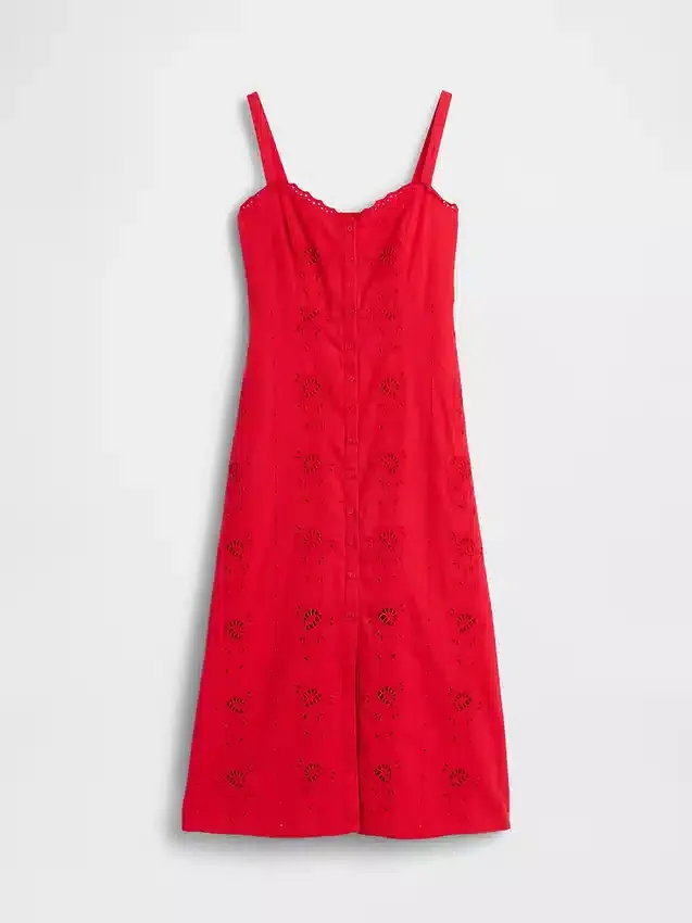Linen-Blend Embroidered Cami Maxi Dress