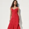 Linen-Blend Embroidered Cami Maxi Dress