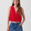 Linen-Blend Embroidered Crop Shell Tank Top