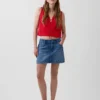 Linen-Blend Embroidered Crop Shell Tank Top