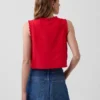 Linen-Blend Embroidered Crop Shell Tank Top
