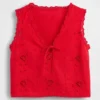 Linen-Blend Embroidered Crop Shell Tank Top