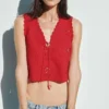 Linen-Blend Embroidered Crop Shell Tank Top