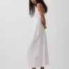 Linen-Blend Embroidered Midi Dress