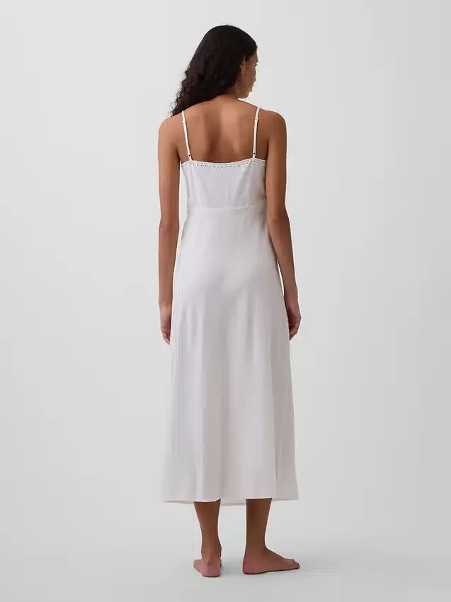 Linen-Blend Embroidered Midi Dress