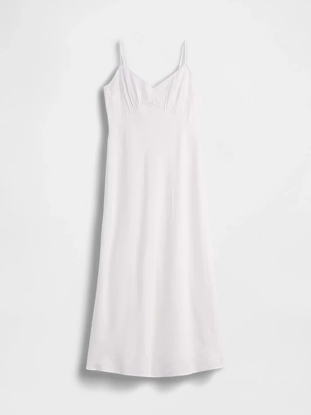 Linen-Blend Embroidered Midi Dress