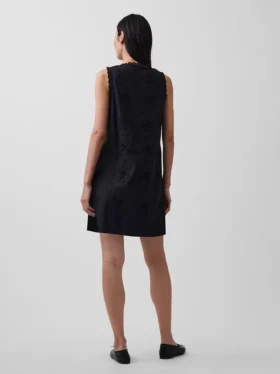Linen-Blend Embroidered Mini Shift Dress