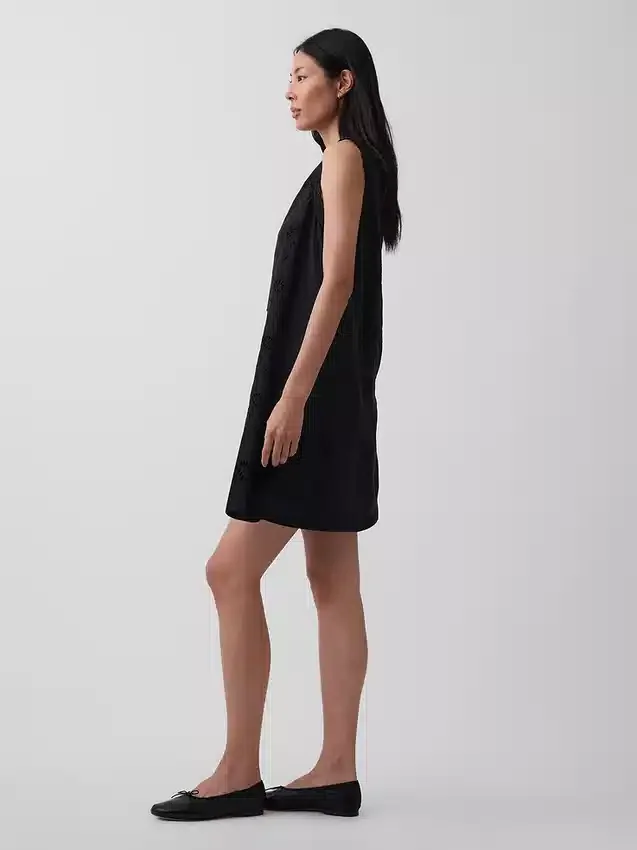 Linen-Blend Embroidered Mini Shift Dress
