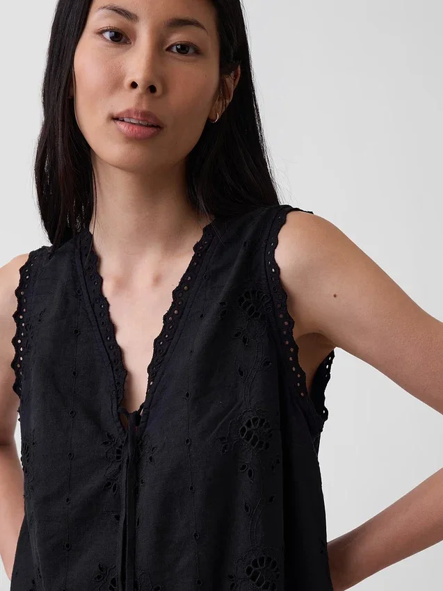 Linen-Blend Embroidered Mini Shift Dress