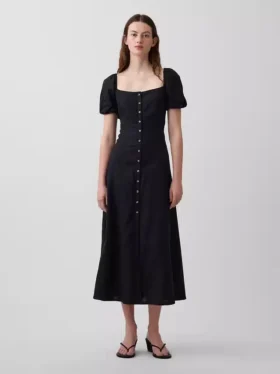 Linen-Blend Empire Waist Maxi Dress