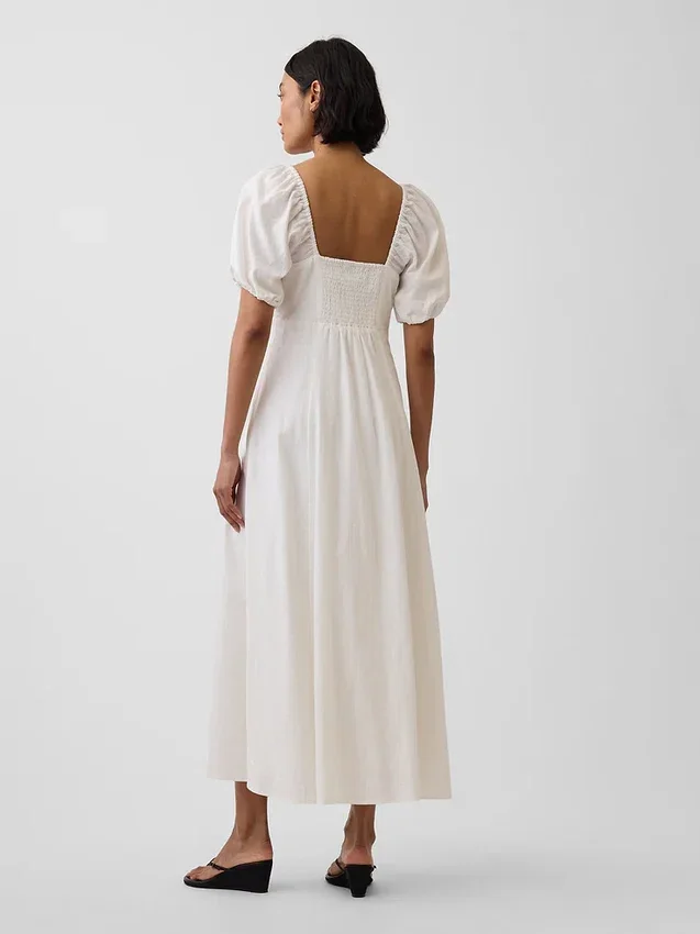 Linen-Blend Empire Waist Maxi Dress